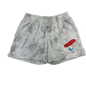 Smurf Women’s Marbled Gray Elastic Waistband Graphic Design Athletic Shorts Sz M